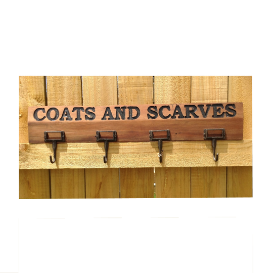 Rimu Coat Rack 'Coats and Scarves' with 4 French hooks